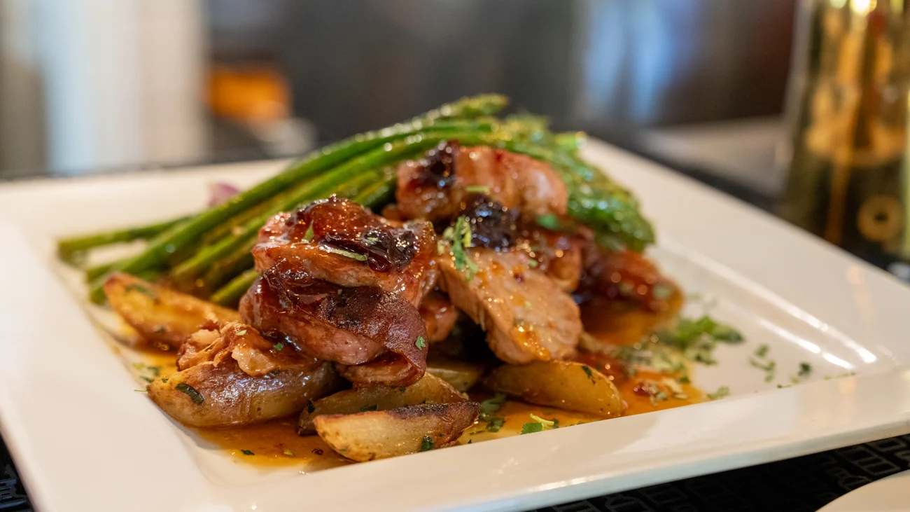 A plated dish, up close